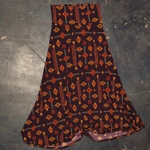 LuLaRoe A-Line Skirt with Orange and Brown Geometric Design